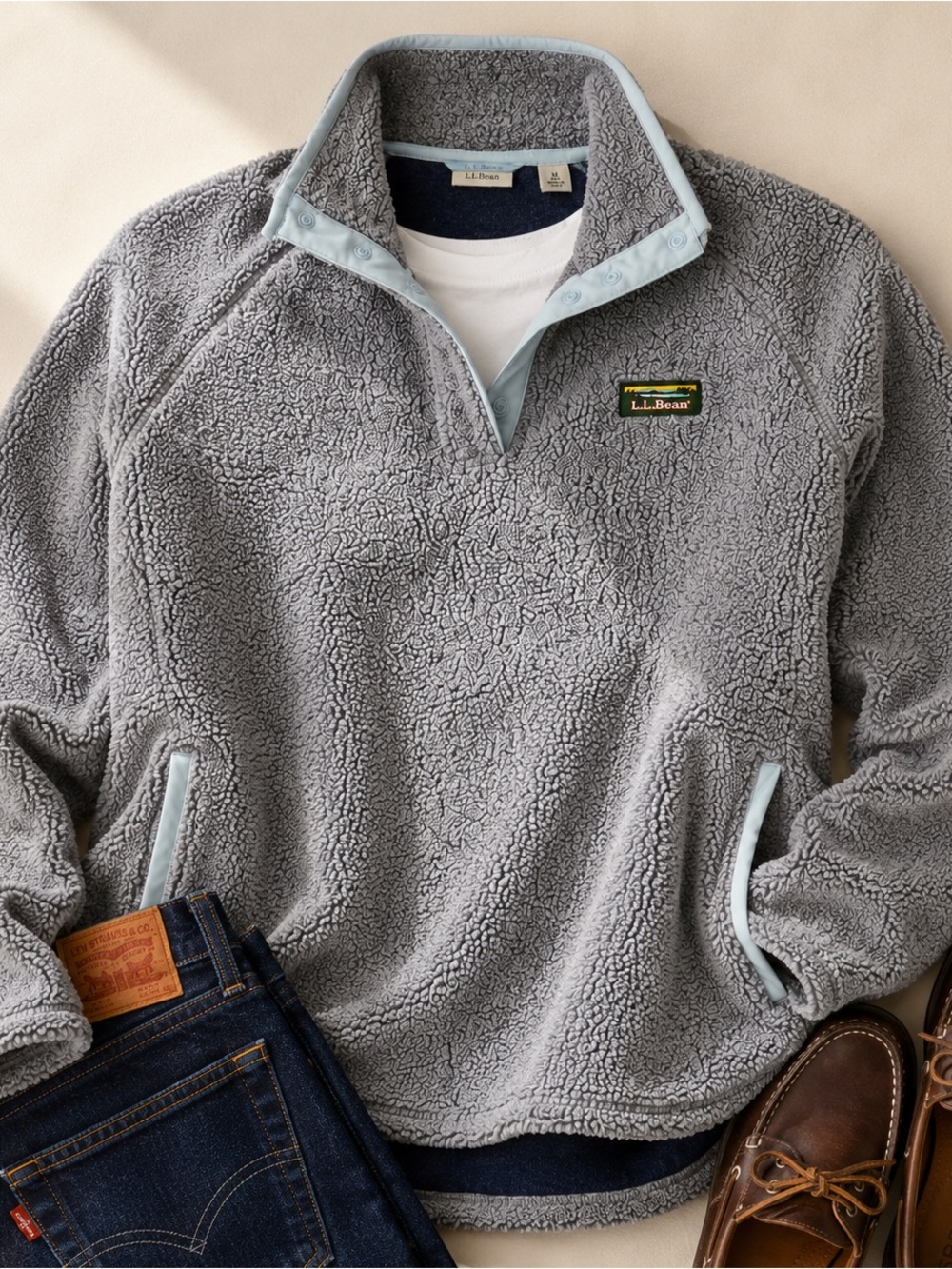 L.L.Bean Women’s Gray Snap-T Fleece Pullover Medium Outdoor Fall
